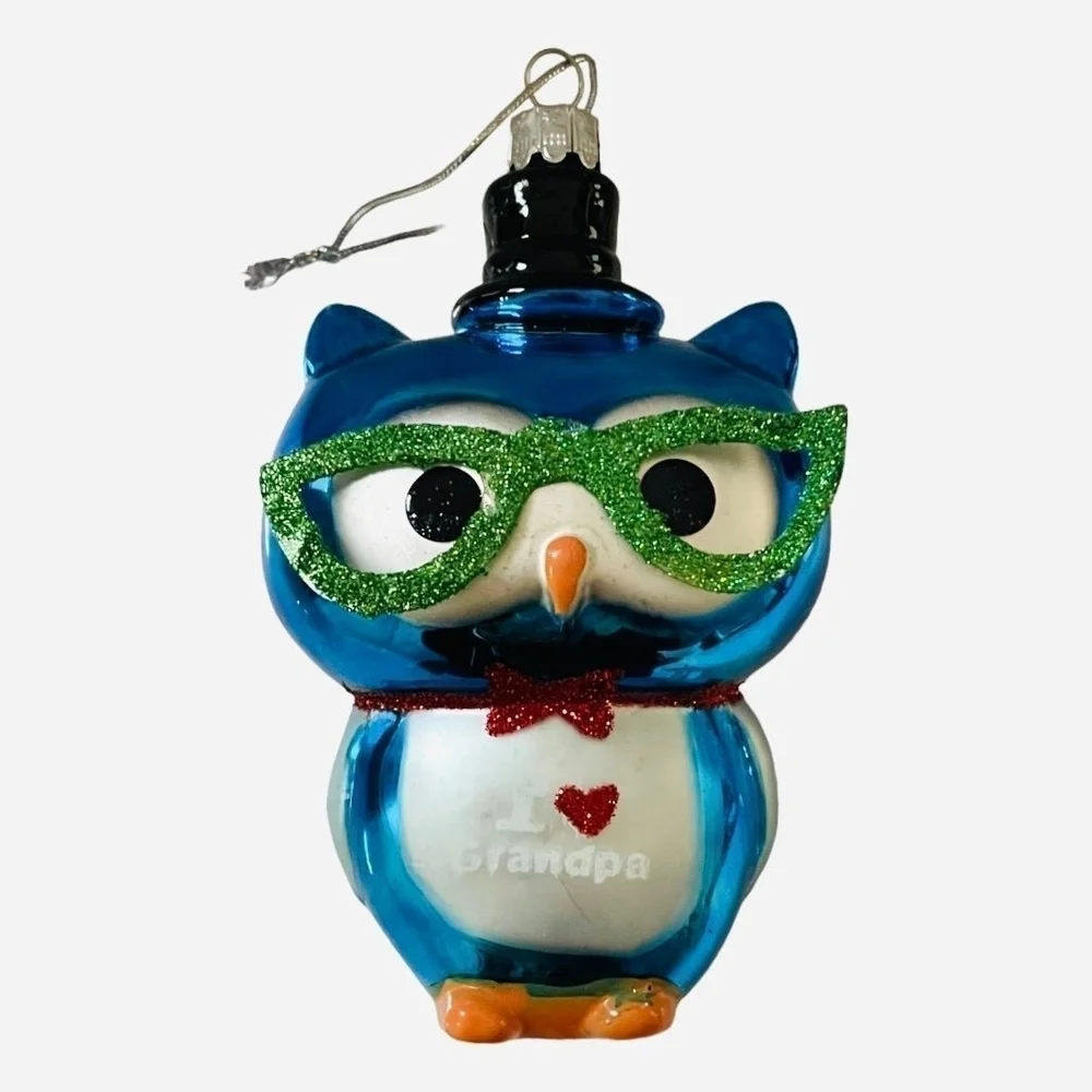Vintage Owl Glass Ornament I Love Grandpa Xmas Holiday Collectible Decor